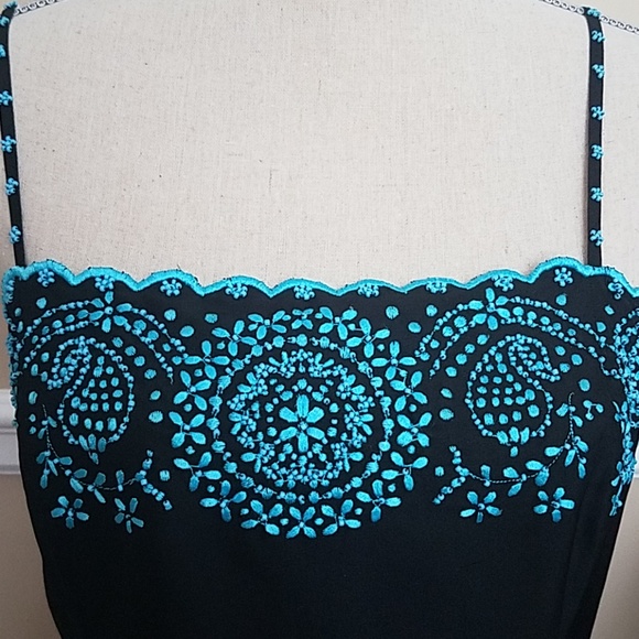 Black casual summer dress with turquoise trim - Picture 4 of 4
